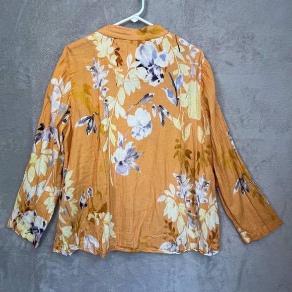 Soft Surroundings Pauleena Gauzy Orange Floral Asian Blouse Top Sz L Buttons - Picture 11 of 15